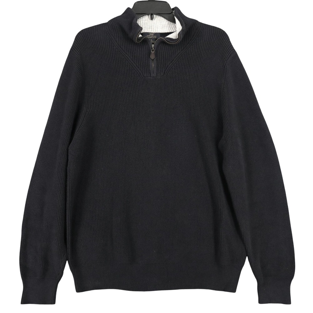 Brooks Brothers 346 Supima‎ Cotton Quarter Zip Sweater Mens L Navy Mock Pullover